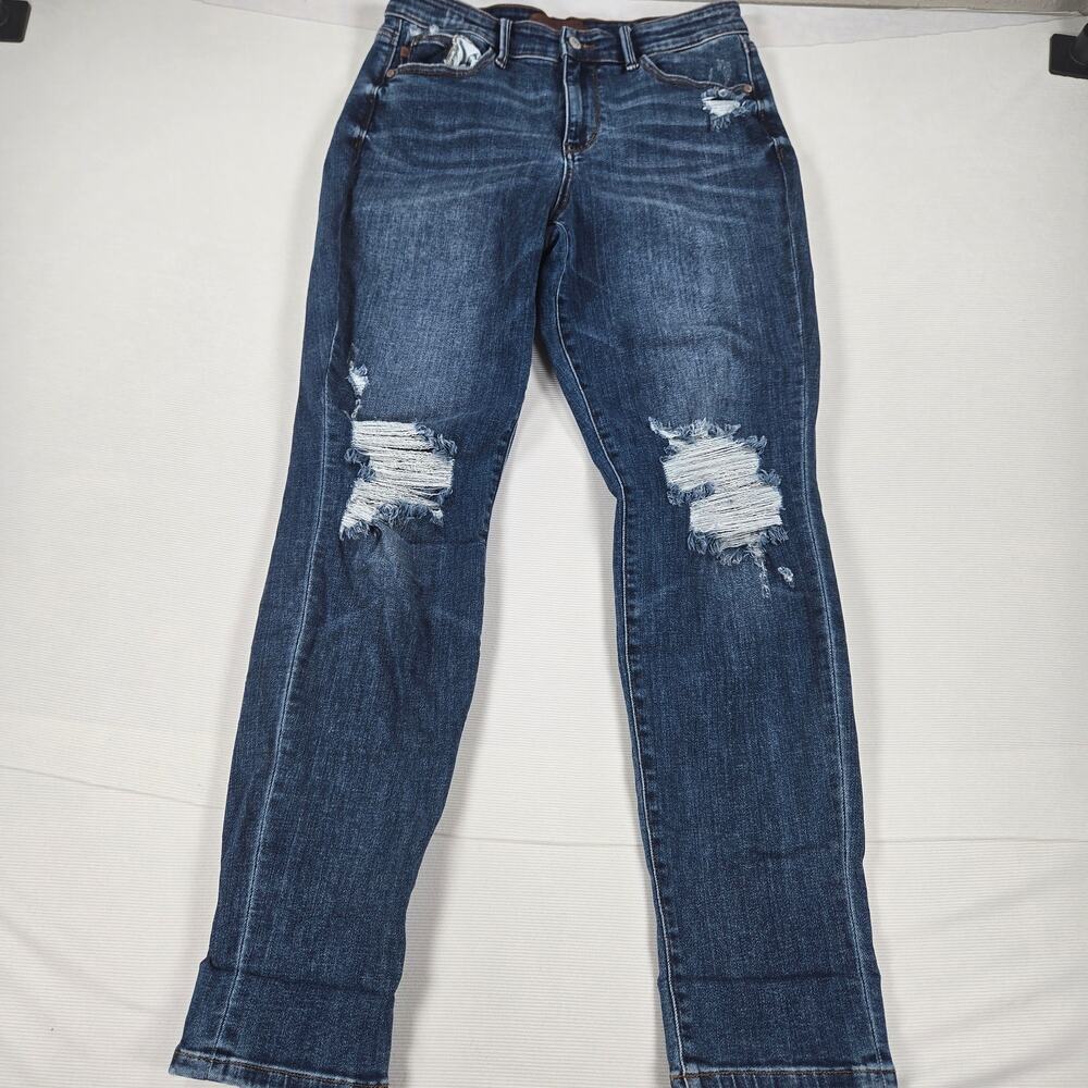 Judy Blue Mid Rise Yoke Pocket‎ Boyfriend Fit Distressed Stretch Jeans Size 9/29